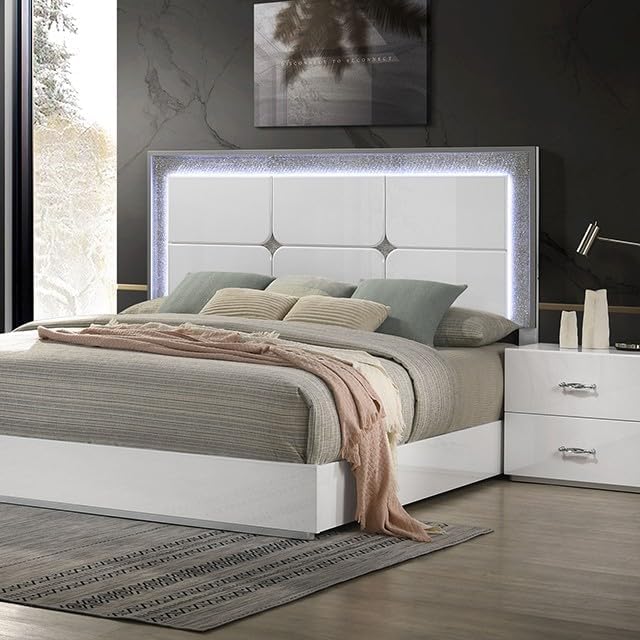 MASARA Bedroom Set, White UV High-Gloss Finish,Available in Queen/King/Twin/Full Size,Platform Bed with 2 Nightstands, Contemporary Style, Engineered Wood (Queen)