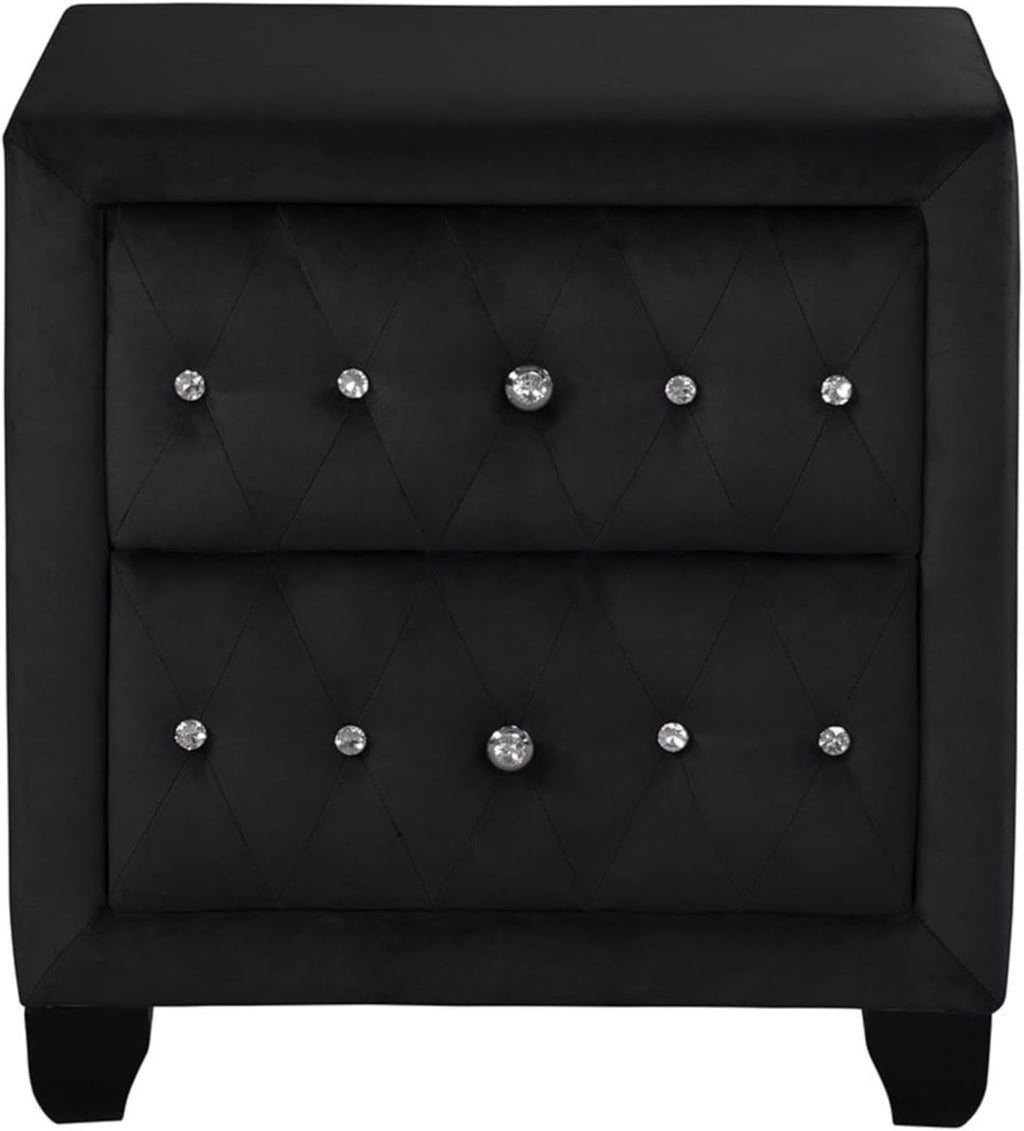 Sophia Modern Style Crystal Tufted 2-Drawer Nightstand Upholstered with Velvet Fabric Made with Wood in Black