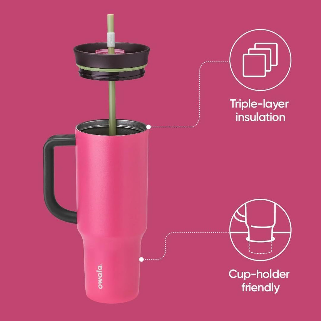 Owala Stainless Steel Triple Layer Insulated Travel Tumbler with Spill Resistant Lid,Straw,and Carry Handle,BPA Free,40 oz,Pink (Watermelon Breeze),(Pack of 6)