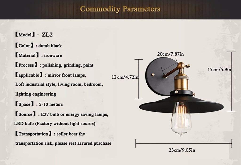 Wall Lights Vintage Plated Industrial Wall Lamp Retro Loft Led Wall Light Lamparas De Pared Stair Bathroom Iron Wall Sconce Abajur Luminaria,Diameter 260 Cover
