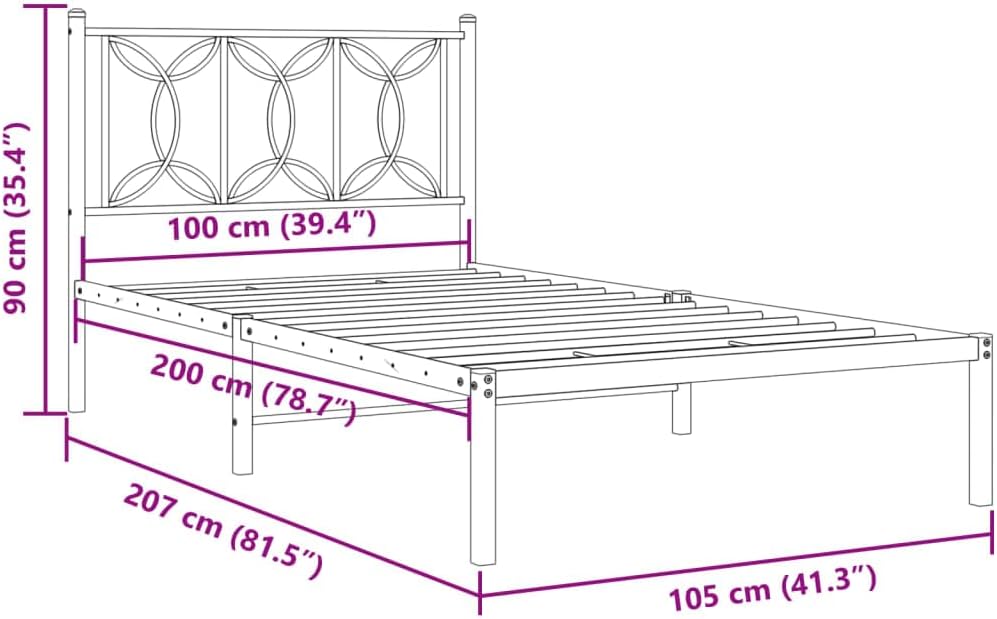 Metal Bed Frame with Headboard Black Steel Platform Base 39.4'x78.7' Queen/Twin Size Sturdy Bedframe for Bedroom Furniture Underbed Storage Space