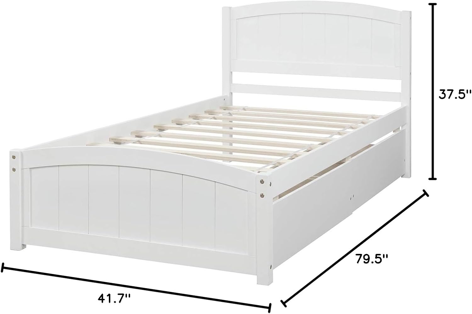 Modern Solid Wood Bed Frame with Drawers Platform Bed with Wood Slat Support No Box Spring Needed Twin White