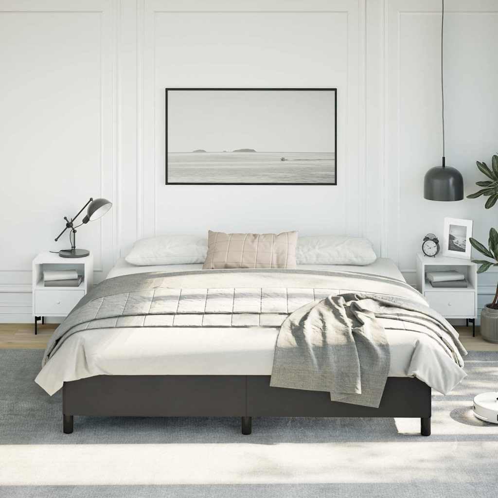 King Size Upholstered Platform Bed Frame Black Modern Minimalist Design Sturdy Engineered Wood and Faux Leather Easy Assembly for Bedroom