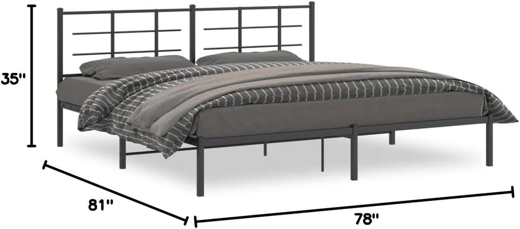 Metal Bed Frame with Headboard Black King Size 76'x79.9' Steel Platform Bed Frame Sturdy Bedframe with Underbed Storage Space for Bedroom Furniture