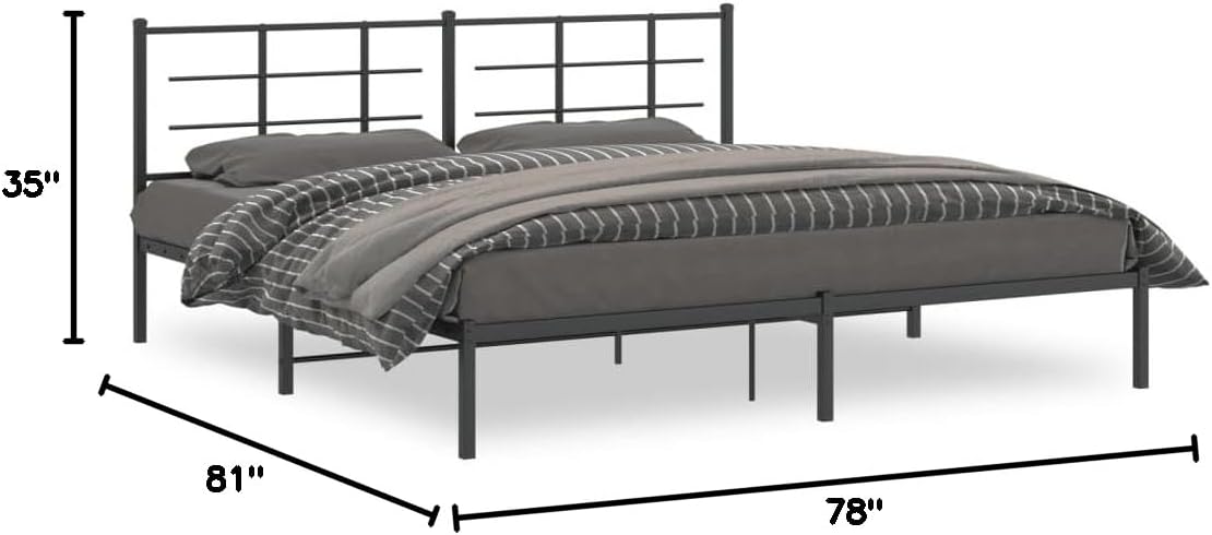 Metal Bed Frame with Headboard Black King Size 76'x79.9' Steel Platform Bed Frame Sturdy Bedframe with Underbed Storage Space for Bedroom Furniture