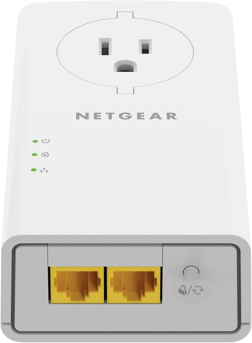 NETGEAR Powerline Adapter Kit, 2000 Mbps Wall-Plug, 2 Gigabit Ethernet Ports with Passthrough + Extra Outlet (PLP2000-100PAS), uses Your existing Internet Service via Household Wiring