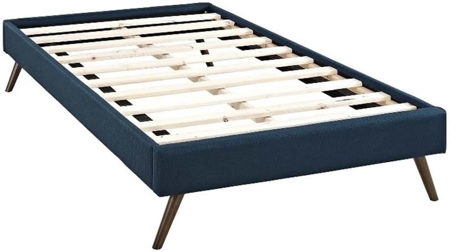 Pemberly Row Set of 2 Twin Bed Frame in Azure and Nightstand in Walnut/White