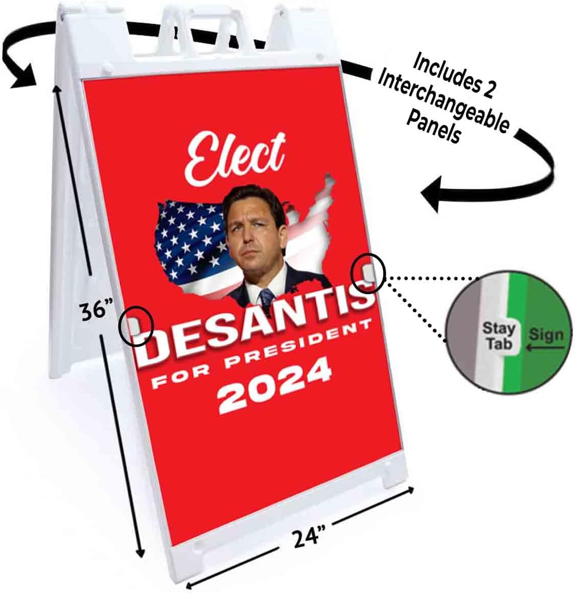 Desantis President 2024 (24' X 36') Deluxe A-Frame Signicade, Includes 2 Removable Panels & Stand | Election, Political, Republican, Vote
