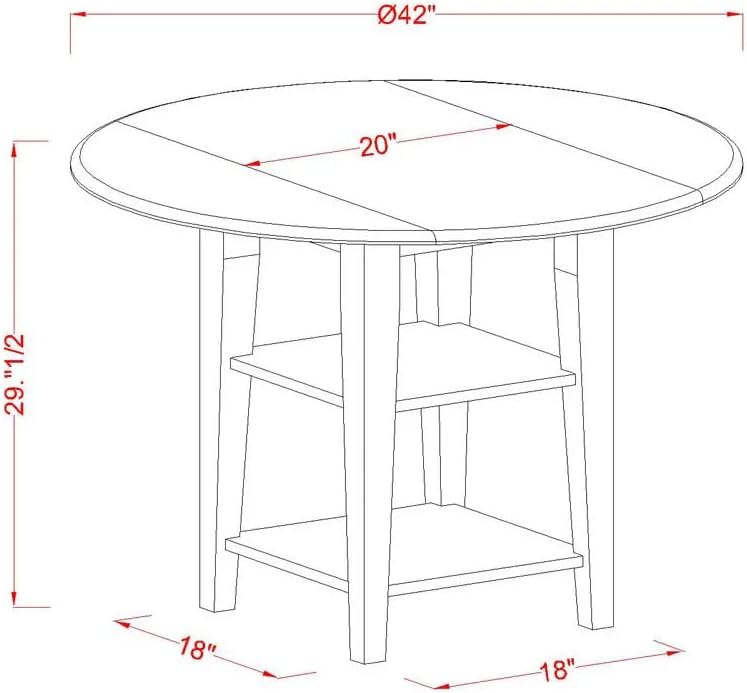 East West Furniture SUGR5-LWH-W 5 Piece Dining Table Set for 4 Includes a Round Kitchen Table with Dropleaf & Shelves and 4 Kitchen Dining Chairs, 42x42 Inch, Linen White