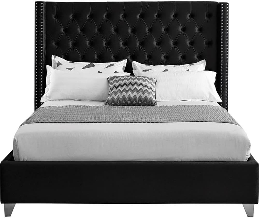 Home Square 2-Piece Set with Wing Back King Bed and Ottoman in Black