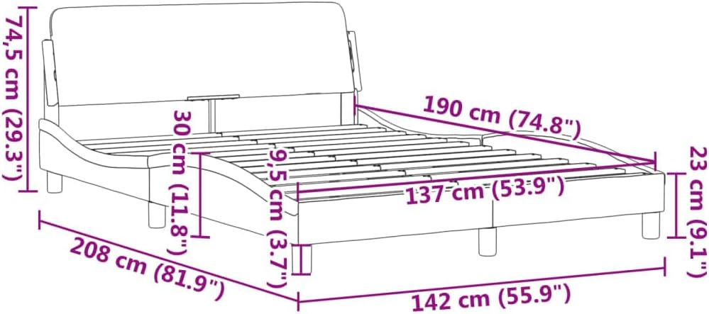 Upholstered Double Bed Frame White Modern Sleek Design with Headboard and Slatted Base for Bedroom Comfort Support