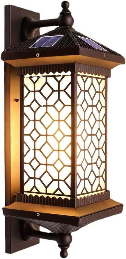 Outdoor Solar Wall Light Vintage Lantern Wall Sconce Cordless Solar Powered Wall Mounted Lamp Exterior Porch Lights Patio Fence Outside Sconces Wall Lighting Fixture