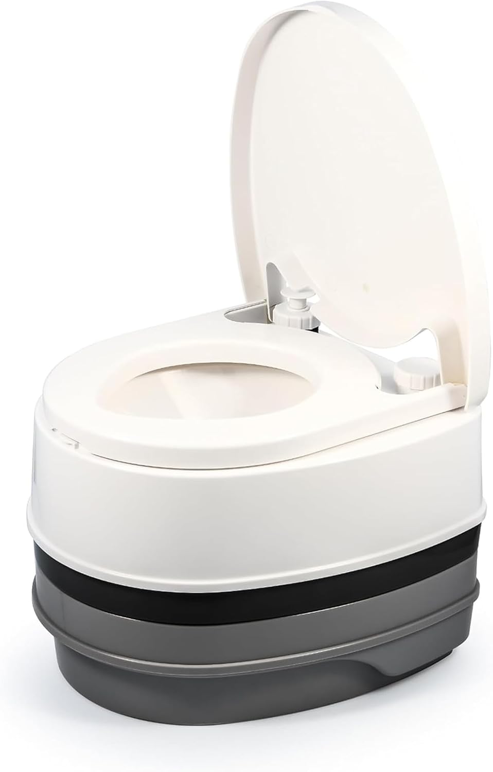 Camco RV Premium Travel Toilet - Features a 5.3-Gallon Detachable Holding Tank, Pump Flush Design & Spring-Loaded Latch (41535)