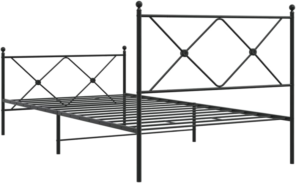 Metal Bed Frame with Footboard Twin Size Steel Platform Bed Base Black Sturdy Design for Bedroom Guest Room Underbed Storage Space