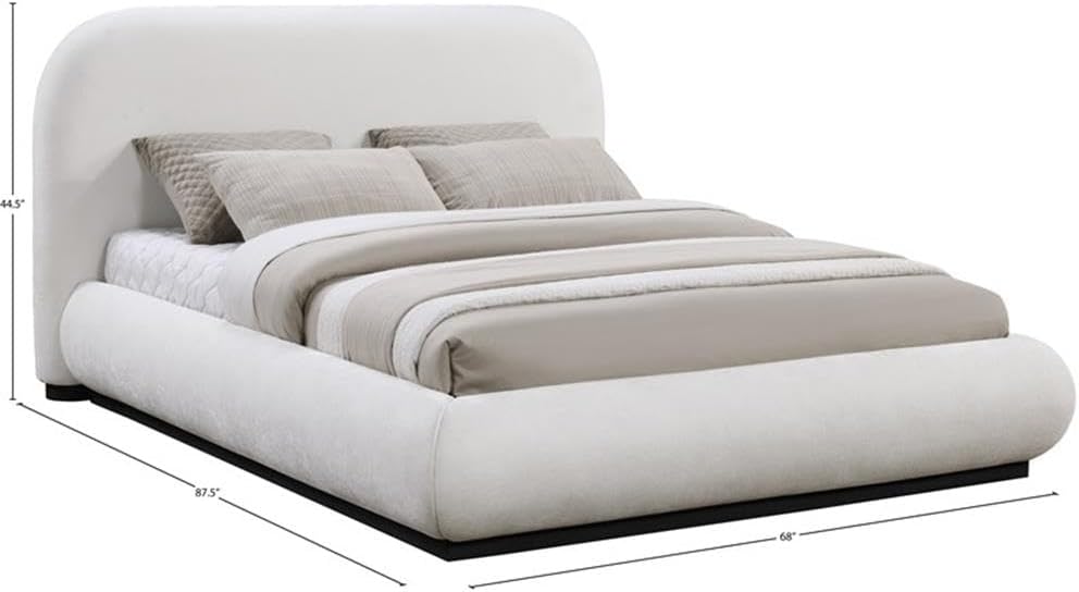 Meridian Furniture B1214Cream-F Vaughn Collection Modern | Contemporary Full Bed with Soft Cream Chenille Fabric, Black Finish Solid Wood Base, 68.25' W x 87.75' D x 44.5' H, Cream, Full