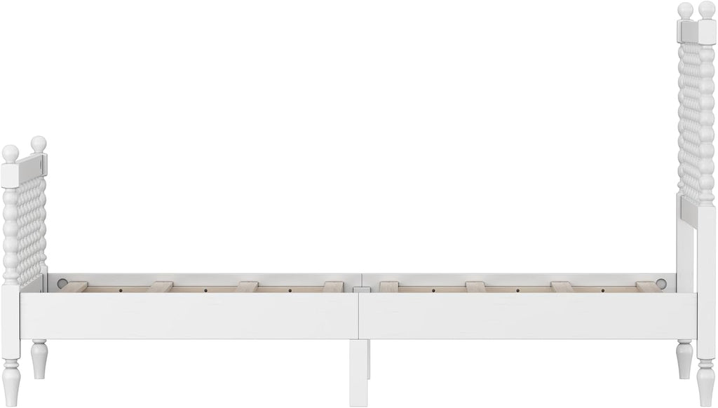 Generic 3 s Bedroom Sets Twin Size Wood Platform Bed with Gourd Shaped Headboard and Footboard with 2 Nightstands,White