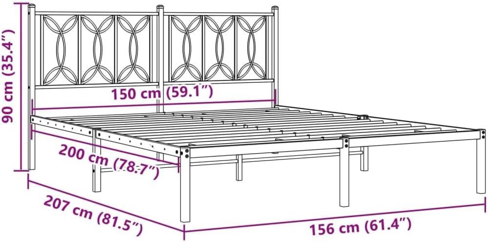 Queen Bed Frame with Headboard Steel Metal Platform Bed Base Black 59.1'x78.7' Underbed Storage Space Sturdy Durable Bedframe for Bedroom Furniture