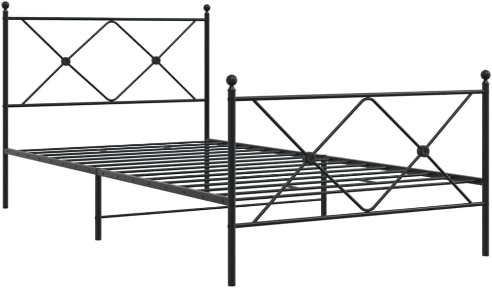 Metal Bed Frame with Footboard Twin Size Steel Platform Bed Base Black Sturdy Design for Bedroom Guest Room Underbed Storage Space