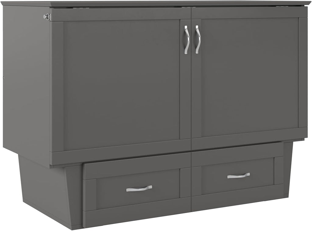 AFI, Monroe Full Murphy Bed Chest with 6' Mattress, Storage Drawer & Built-in USB Charger, Grey