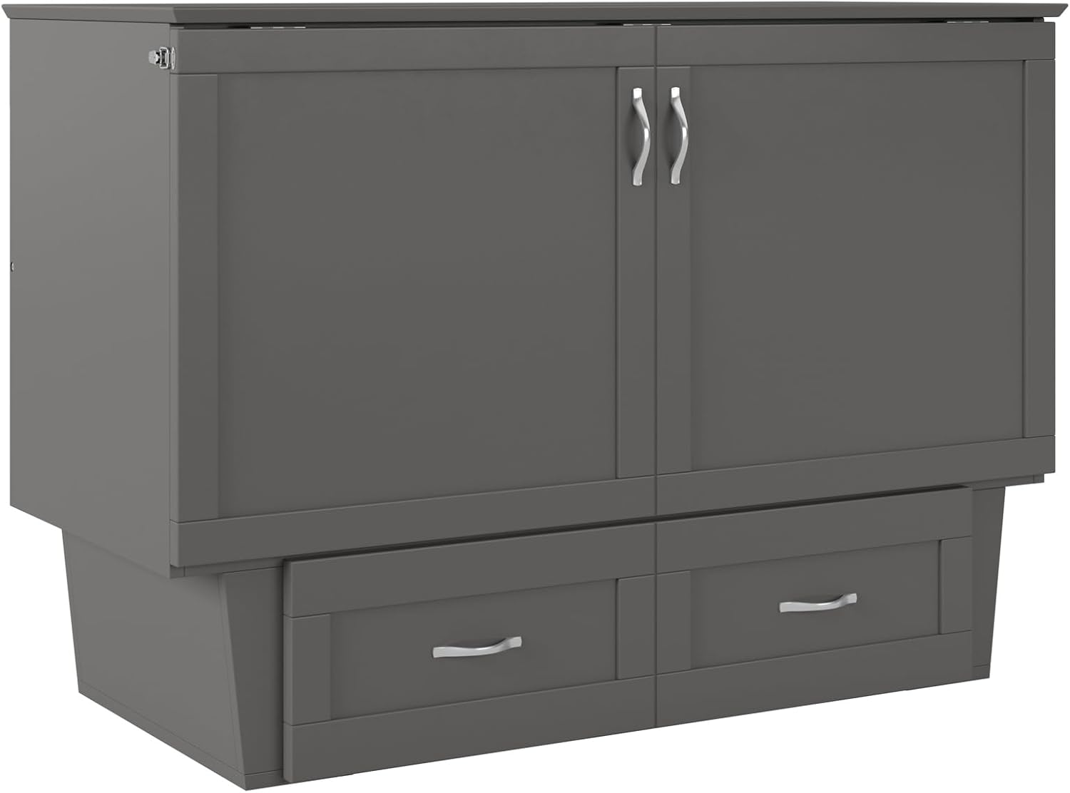 AFI, Monroe Full Murphy Bed Chest with 6' Mattress, Storage Drawer & Built-in USB Charger, Grey
