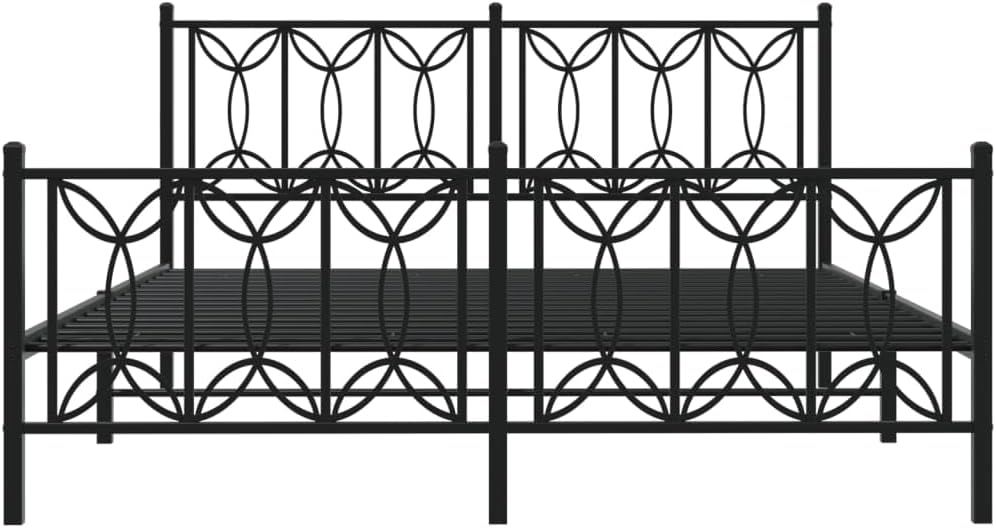 King Size Bed Frame Black Steel Rectangular Modern Platform Design with Underbed Storage Space Heavy Duty Support for Bedroom and Guest Room
