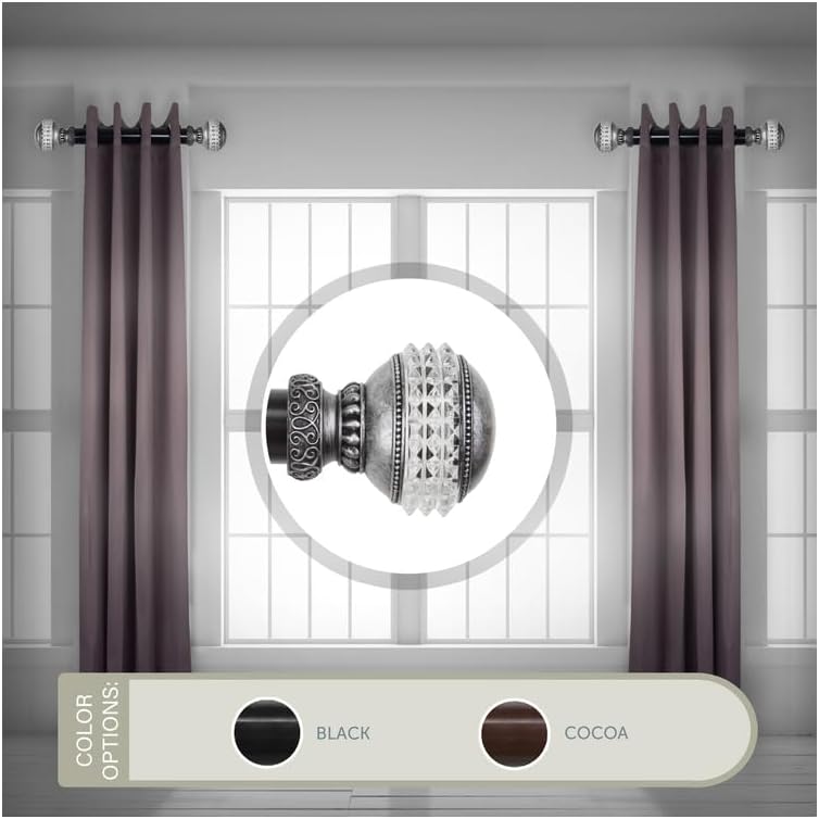 Maykoosh Steel Curtain Rods Set - 12-20 Inch Black Rods with Resin Finials - Single Rods for Windows