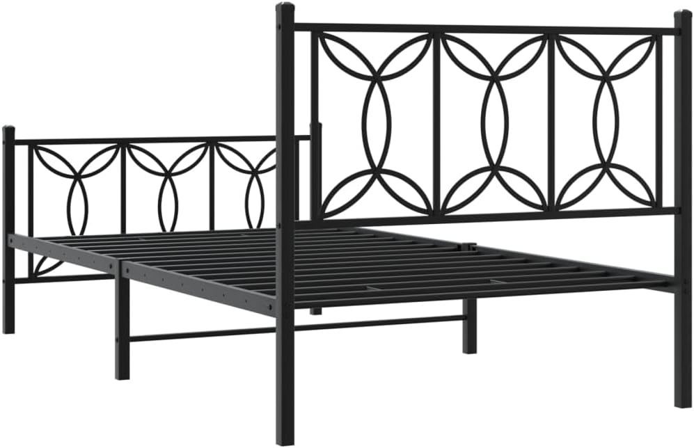 Steel Twin Bed Frame Black Modern Rectangular Sturdy Construction with Under-Bed Storage Space for Adult Bedroom Furniture Guest Room Use