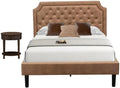 East West Furniture GB28F-1HI07 2-Piece Granbury Bedroom Furniture Set with Button Tufted Full Size Bed and a Distressed Jacobean Small End Table - Brown faux Leather with Brown Texture and Black Legs