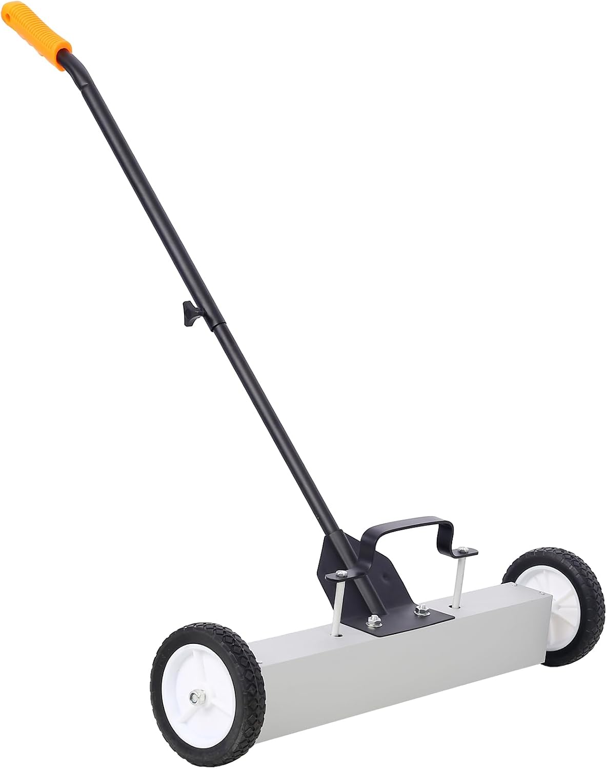 Magnetic Sweepers with Release Heavy Duty Push-Type 24'' Rolling Magnetic Pick-Up Sweeper Ergonomic Adjustable Long Arm for Nails Needles Screws Collection Metal Black and Silver