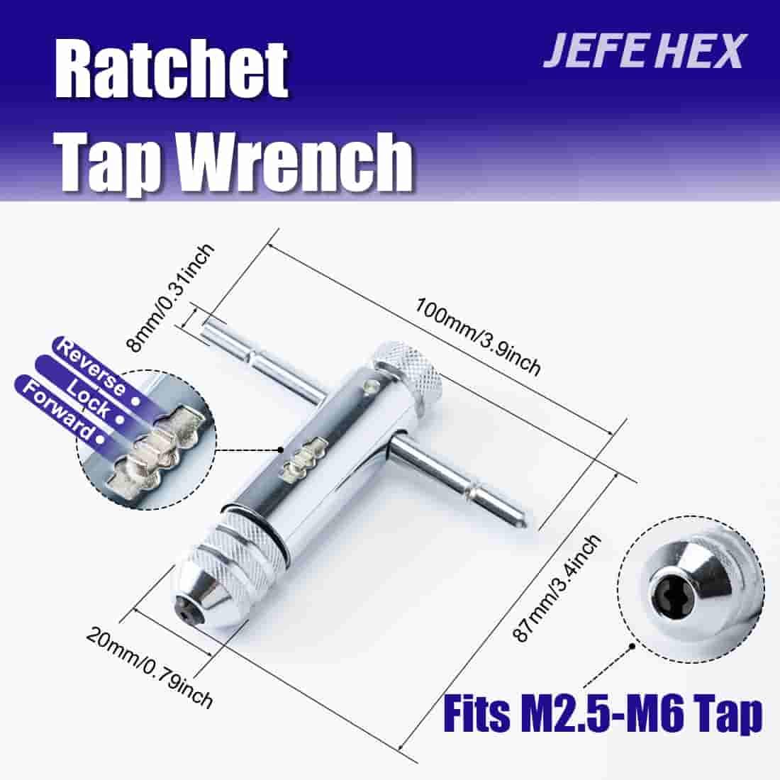 JEFE HEX 18pcs Metric Drill and Tap Set with 1 Piece T-Handle Ratchet Tap Wrench, Tap Range M2.5 * 0.45—M12*1.75, Black and Gold Premium HSS Jobber Length Drill Bits and Hand Plug Taps with Metal Box