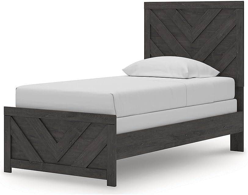 Signature Design by Ashley Prendonea Farmhouse Twin Panel Bed, Foundation or Box Spring Needed, Gray