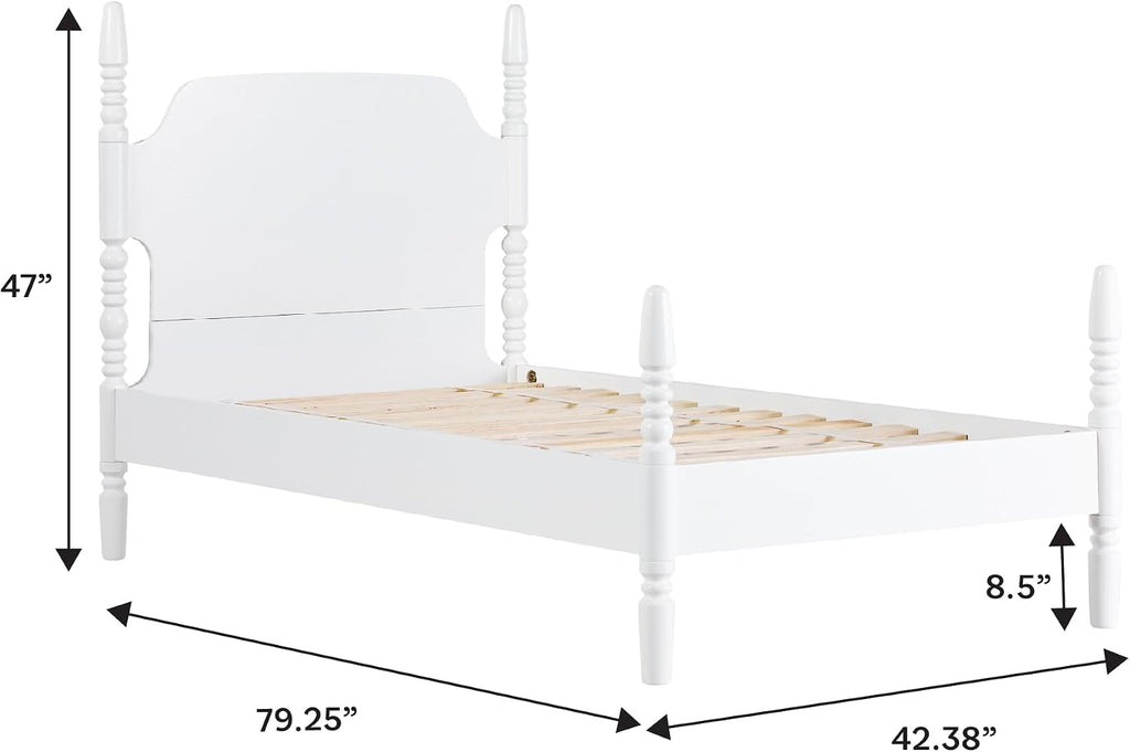 Walker Edison EZ Assembly Traditional Wood White Spindle Bed, Vintage Bed Frame, No Box Spring Required, Twin Bed Frame with Headboard, Twin Size, White
