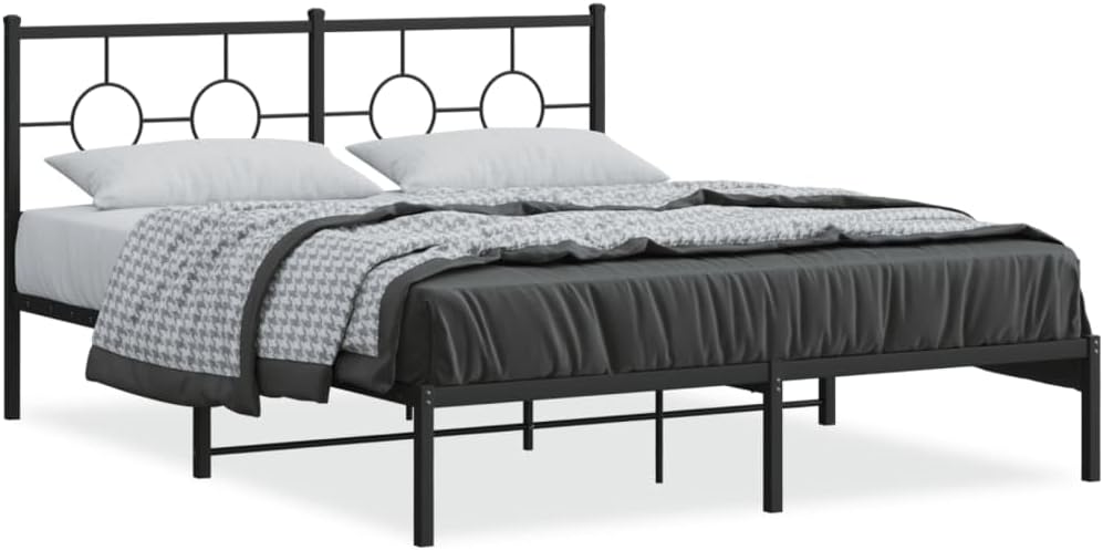 Queen Metal Bed Frame with Headboard Steel Platform Bed Frame Black 59.1'x78.7' Underbed Storage Space Sturdy Bedframe for Bedroom Furniture