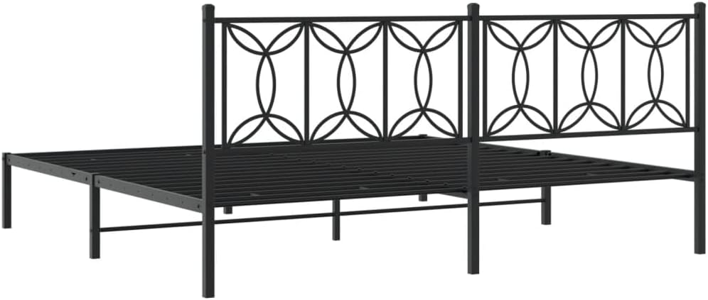 Metal Bed Frame with Headboard Black King Size 76'x79.9' Steel Platform Bed Frame Sturdy Durable Underbed Storage Space for Bedroom Furniture
