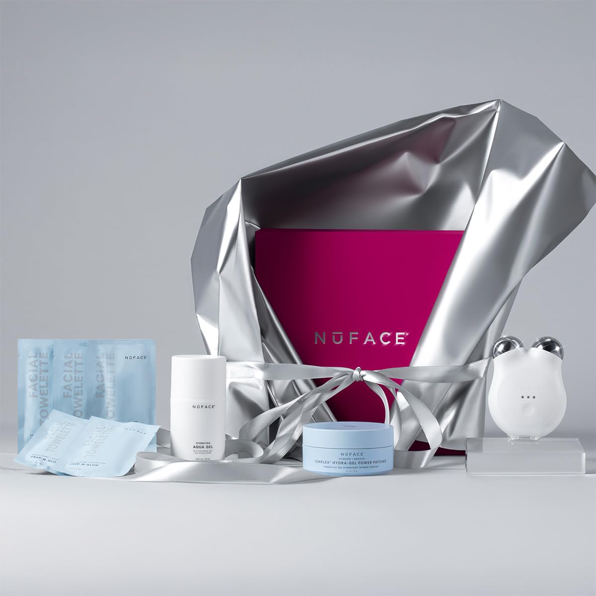 NuFACE MINI+ Microcurrent Facial Device Ultimate Uplift Kit - Brilliant White Face Sculpting & Contouring Device with Aqua Gel, Power Patches, Prep-N-Glow Skin Care Wipes & Luxe Gift Box