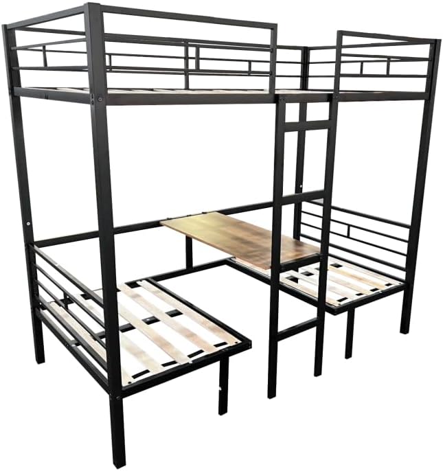 Twin Size Loft Bed with Table Sets Transformable to Twin Over Twin Bunk (Black + Steel + Twin)
