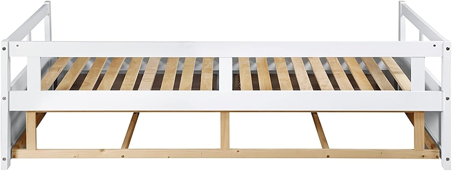 Twin Bed Frame White, Bed Set for Men with 2 Storage Drawers with Solid Wood Slats Daybed for Bedroom Living Room
