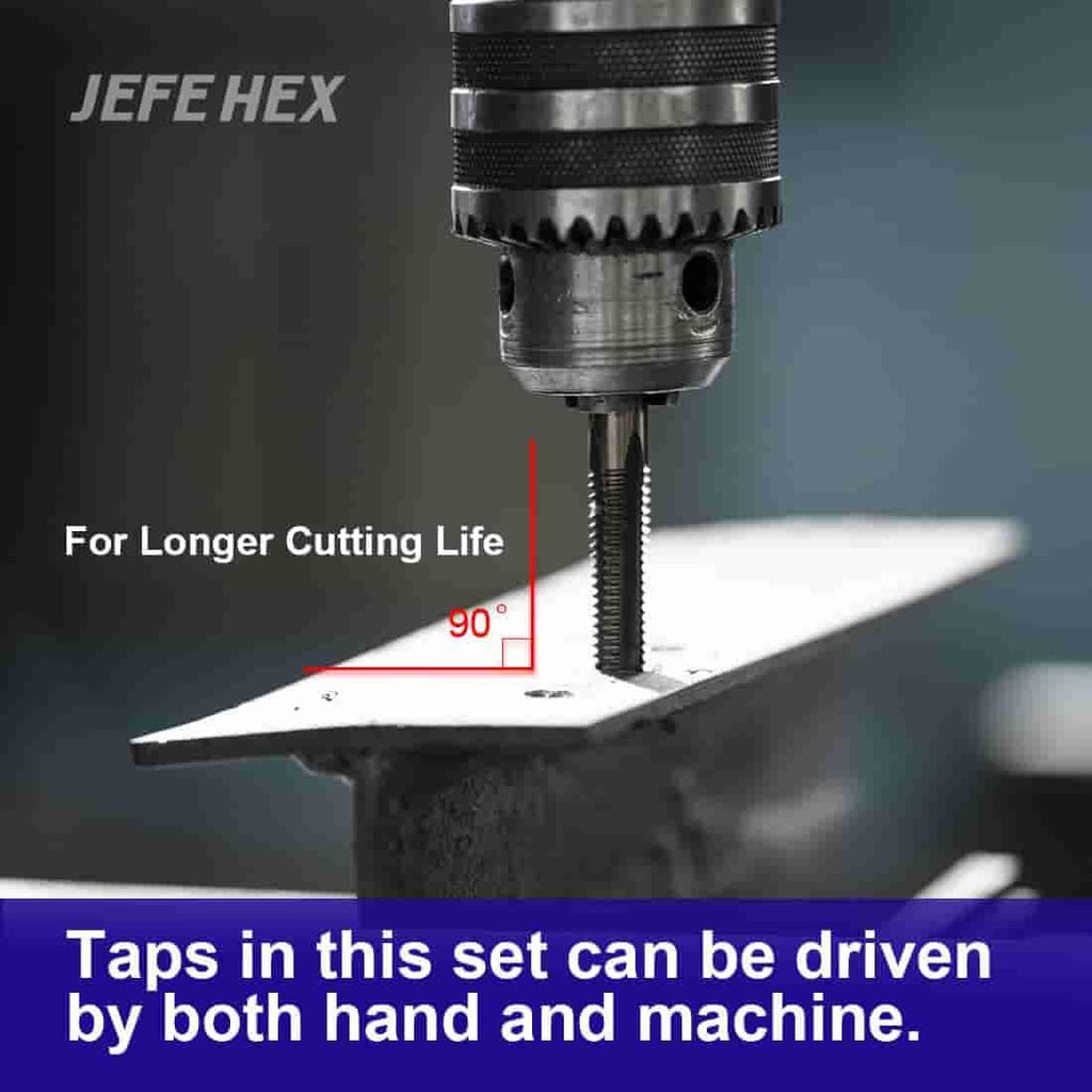 JEFE HEX 18pcs Metric Drill and Tap Set with 1 Piece T-Handle Ratchet Tap Wrench, Tap Range M2.5 * 0.45—M12*1.75, Black and Gold Premium HSS Jobber Length Drill Bits and Hand Plug Taps with Metal Box