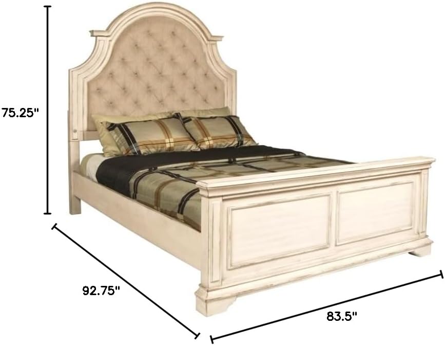 New Classic Furniture Anastasia Solid Wood California King Bed, Antique White