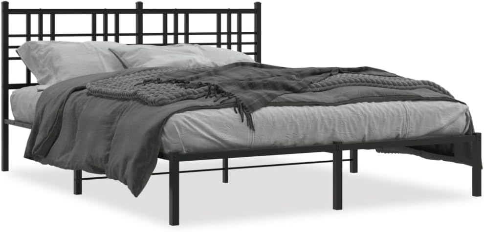 Queen Bed Frame with Headboard Metal Platform Bed Frame Sturdy Steel Construction Underbed Storage Space Black 59.1'x78.7' for Bedroom Guest Room