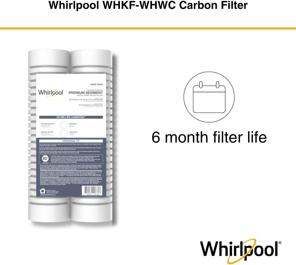 Whirlpool 10' x 2.5' Whole House Sediment Water Filters. WHKF-GD05 Grooved Filter, 5 Micron, NSF Certified Reduces Sand, Soil, Silt & Rust for Standard Filter Housings, 24-Pack