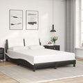 Full Size Bed Frame Black Faux Leather Upholstered Modern Wavy Design Low-Profile Frame with Cushioned Headboard Bedroom Furniture