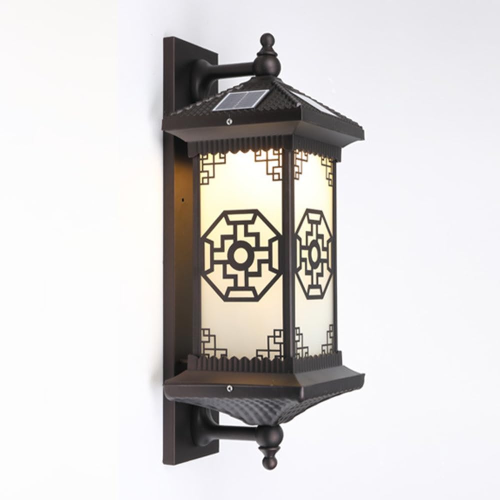 Outdoor Solar Wall Light Vintage Lantern Wall Sconce Cordless Solar Powered Wall Mounted Lamp Exterior Porch Lights Patio Fence Outside Sconces Wall Lighting Fixture