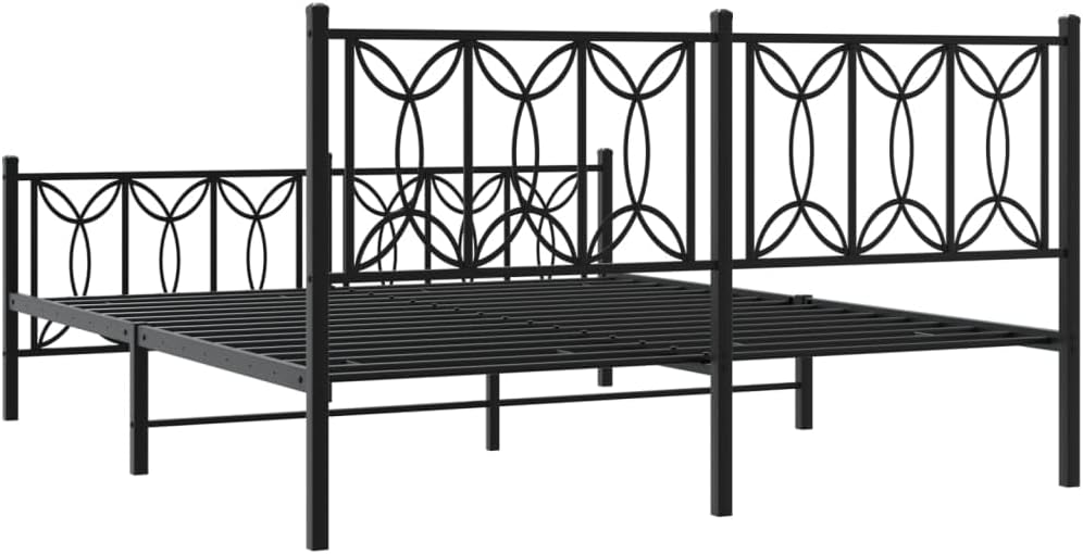 King Size Bed Frame Black Steel Rectangular Modern Platform Design with Underbed Storage Space Heavy Duty Support for Bedroom and Guest Room