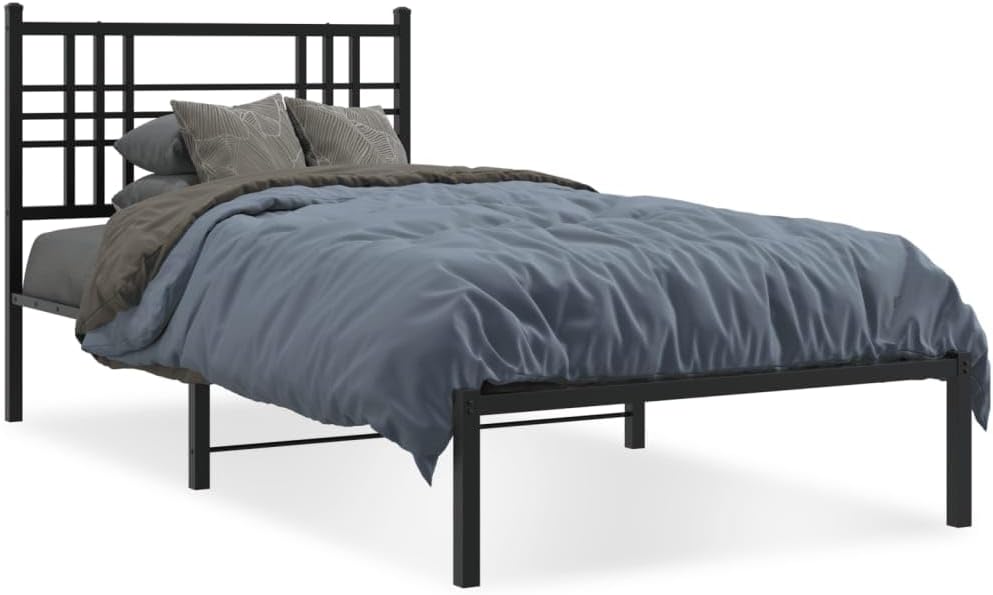 Twin Bed Frame Black Metal Platform Bed with Underbed Storage Modern Design for Bedroom Guest Room