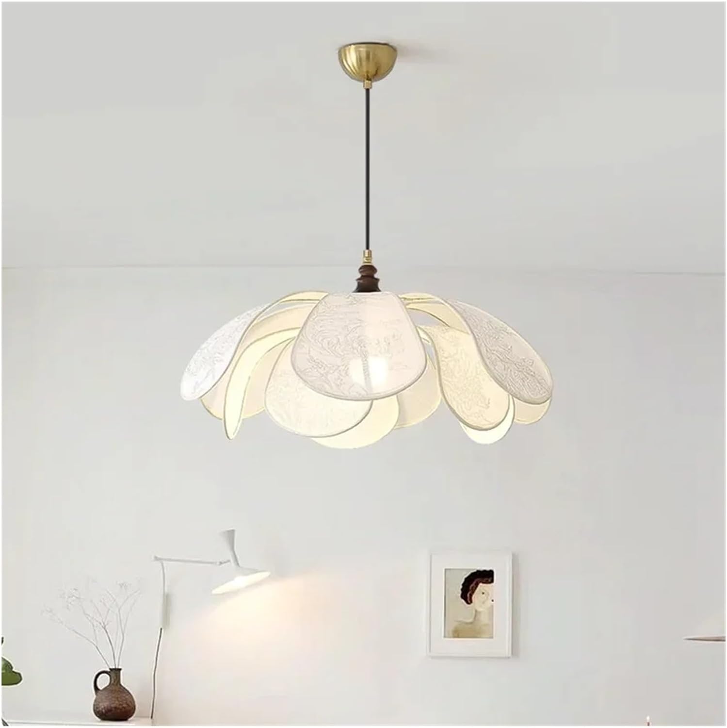 Nordic Creamy Style Led Pendant Lights Bedroom Print Fabric Chandelier Retro Dining Room Suspend Lamp Led Luminarias