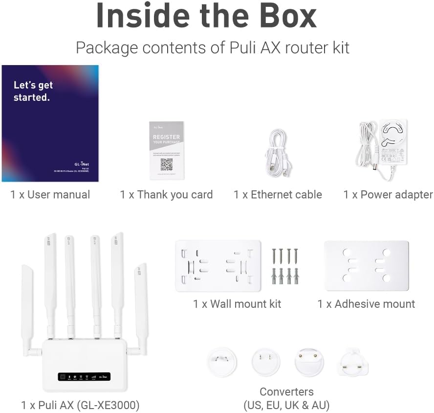 GL.iNet GL-XE3000 (Puli AX) 5G Router with Dual SIM Card Slot, Wi-Fi 6 Cellular Routers, Built-in Battery, Multi-WAN, VPN, OpenWrt, Secure 5G Router for Office, Retail, Events, Business