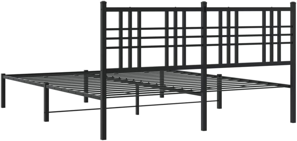 Queen Bed Frame with Headboard, Metal Platform Bed Frame 59.1'x78.7' Black Sturdy Steel Construction Underbed Storage Space for Bedroom, Guest Room