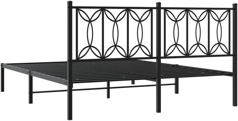 Queen Bed Frame with Headboard Steel Metal Platform Bed Base Black 59.1'x78.7' Underbed Storage Space Sturdy Durable Bedframe for Bedroom Furniture