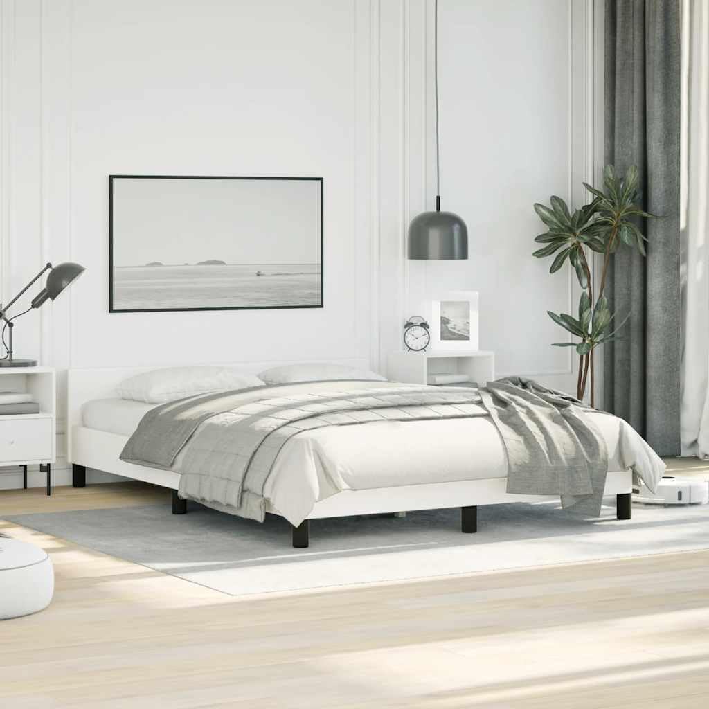 Faux Leather Upholstered Platform Bed Frame with Headboard White Full Size Sturdy Slat Support No Box Spring Needed Modern Bedroom Furniture